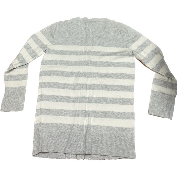 Striped White and Grey Cardigan Sweater Soft - Picture 2 of 7